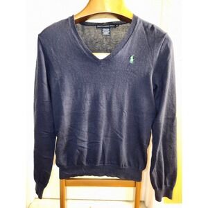 Ralph Lauren Golf V Neck Sweater Cashmere Blend Navy With Green Pony Sz Medium